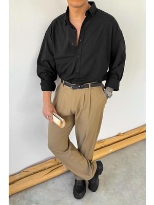 Siyah Oversize Fresh Keten Gömlek