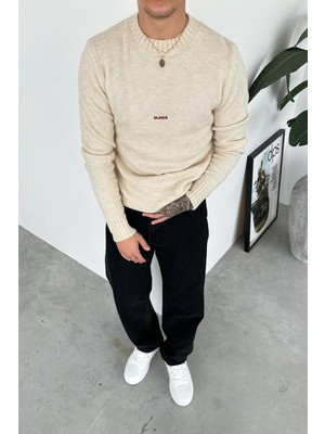Krem Sılence Nakış Soft Relaxed Kazak