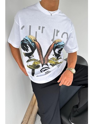 Beyaz Point Oversize Tişört