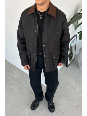 Siyah Waxed Çıt Çıt Cep Detay Oversize Ceket