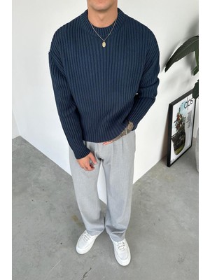 Indigo Bisiklet Yaka Fitilli Oversize Triko Kazak