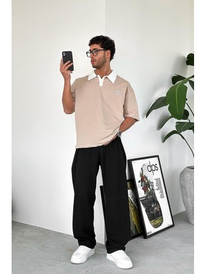 Krem California polo Yaka Outplenty Premium Oversize Tişört