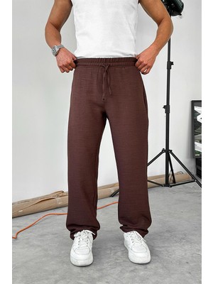 Kahverengi Beli Ipli Relaxed Pantolon