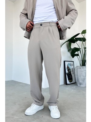 Bej Premium Relaxed Fit Kumaş Pantolon