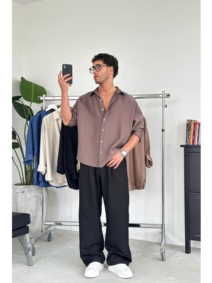Kahverengi Soft Premium Oversize Gömlek