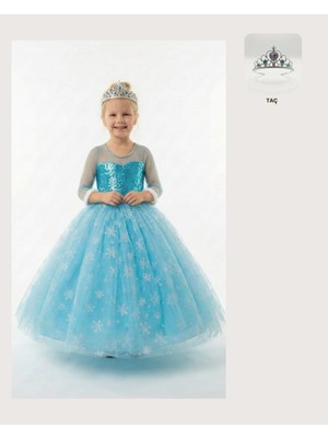 Butik Happy Kids Frozen Elsa Kostümü Uzun Kollu Kız Çocuk Prenses Elbisesi + Taç