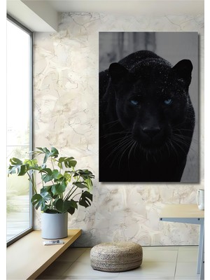 Petmudo AVM  Siyah Panter Mistik Mavi Gözlü Ahşap Dekoratif Ev,antre,salon,ofis,mutfak,yatak Odası Tablo