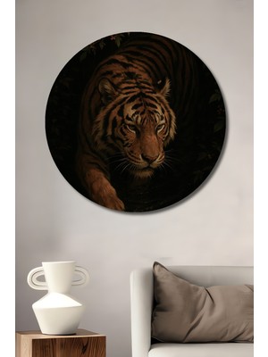 Petmudo AVM  Ormanın Safarisi Yağlı Boya Görünümlü Ahşap Dekoratif Tablo Yuvarlak Duvar Tablosu