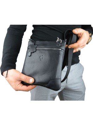 MÇ Deri Hakiki Deri Çapraz Askılı Floater Desenli Deri Çanta