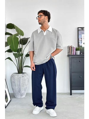 Gri Rose polo Yaka Outplenty Premium Oversize Tişört