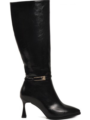 Aspor Siyah Içi Kürklü Fermuarlı Kadın Topuklu Çizme