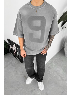 Gri Ters Dikiş Detay Dokuma Oversize Tişört
