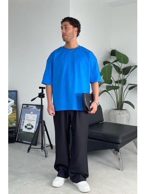 Saks Mavi Cozy Basic Soft Oversize Tişört