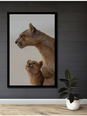 Petmudo AVM Aslan Anne Yavru Doğal Görünümlü Ahşap Ev,antre,ofis,mutfak,yatak Odası Tablo Çerçeve Görünümlü