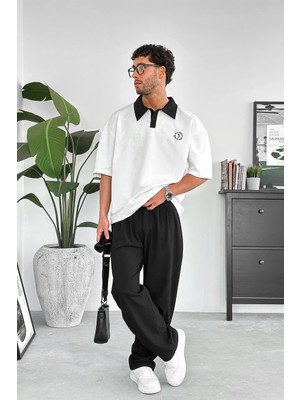 Beyaz Rose polo Yaka Outplenty Premium Oversize Tişört