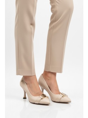 Pierre Cardin Bej Saten Kadın Topuklu Ayakkabı