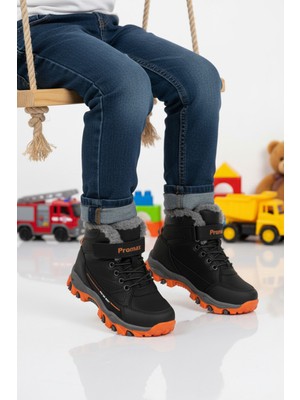Aspor Siyah Turuncu Kürklü Cırtlı Erkek Çocuk Düz Bot