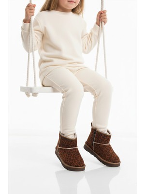 Cool Leopar Süet Içi Kürklü Kız Çocuk Düz Bot