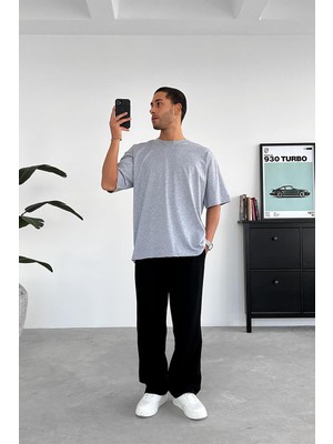 Gri Bisiklet Yaka Premium Basic Tişört