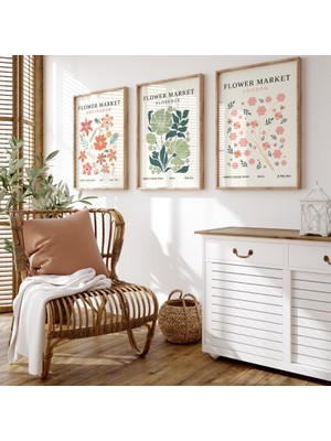 Pam Studio Flower Market 3’lü Ahşap Çerçeveli Tablo Seti – Modern Bohem Duvar Dekoru