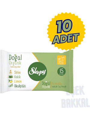 Sleepy 10 Paket Cep Mendili Doğal Pamuklu El Yüz Vücut Temizlik Mendili 15LIX10 Paket Cep  Boy