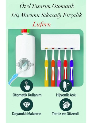 Lufern Özel Tasarım Otomatik Diş Macunu Sıkacağı Fırçalık Ev Iş Yeri Ana Okul Kreş Hijyenik Askı Pratik