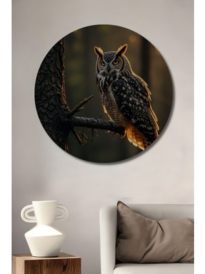 Petmudo AVM Ormanların Bilge Gözü Kartal Baykuş Yağlı Boya Görünümlü Ahşap Tablo Yuvarlak Duvar Tablosu
