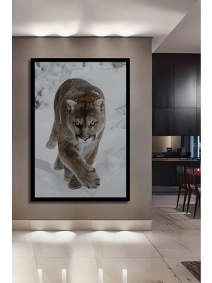 Petmudo AVM Kış Ormanı Panteri Yağlı Boya Görünümlü Dekoratif Ahşap Ofis,mutfak, Tablo Çerçeve Görünümlü