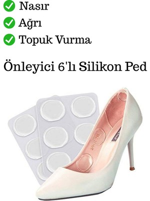 Privo Ayakkabı Topuk Vurma ve Nasır Koruyucu Silikon Ped Ayak Vurma Önleyici Jel Taban Desteği 6 Adet