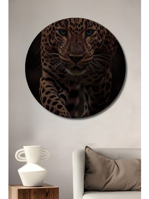 Petmudo AVM  Mavi Gözlü Leopold Yağlı Boya Görünümlü Ahşap Dekoratif Tablo Yuvarlak Duvar Tablosu