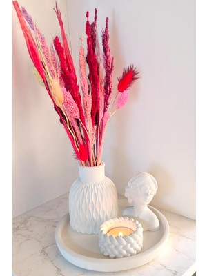 Besagu Home Dekoratif 4 Parça Vazo Seti - Vazo, Yuvarlak Tepsi, Tealight Mumluk, Dekoratif Kız