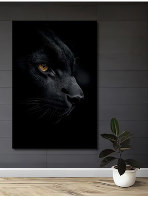 Petmudo AVM Büyüleyici Kara Panter Gerçekçi Siyah Beyaz Görünümlü Ahşap Ev,antre,ofis Tablo Çerçeve Görünümlü