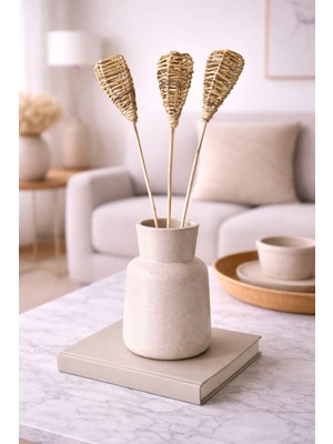 B'Clara Home Tropikal Dekoratif 3'lü Rattan Lata Lamp Çiçek Vazo Çiçeği