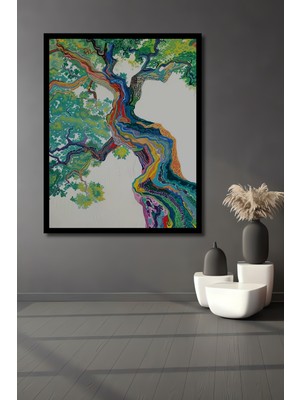 Petmudo AVM Renkli Dalgalı Ağaç Dokuma Ev,antre,salon,ofis,mutfak,yatak Odası Tablo Çerçeve Görünümlü