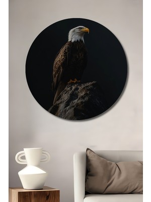 Petmudo AVM Kartalın Zirvesi Yağlı Boya Görünümlü Ahşap Dekoratif Tablo Yuvarlak Duvar Tablosu