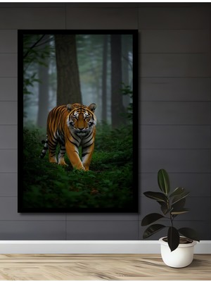 Petmudo AVM Vahşi Kaplan Orman Sürprizi Yağlı Boya Görünümlü Ahşap Ev,antre,ofis,mutfak Tablo Çerçeve Görünümlü