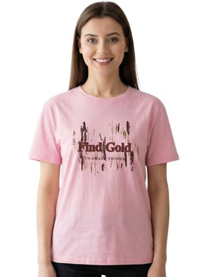 Gold Baskı Enfield&co Kadın T-Shirt Find Pembe