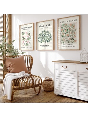 Pam Studio Flower Market – Matisse – William Morris 3’lü Ahşap Çerçeveli Tablo Seti | Çiçek ve Botanik Sanat