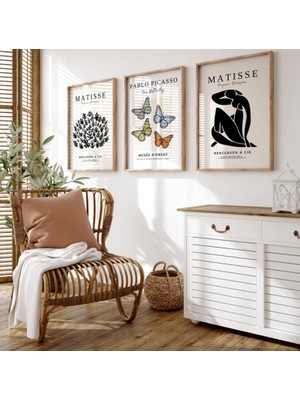 Pam Studio Matisse ve Picasso Tarzı Minimalist Sanat Posterleri – 3’lü Set, Modern Çerçeveli Duvar Dekoru