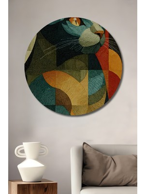 Petmudo AVM  Kedi Soyut Sanat Ahşap Dekoratif Tablo Yuvarlak Duvar Tablosu