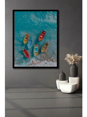 Petmudo AVM Renkli Tekne Güvertesi Sulu Boya Görünümlü Ahşap Ev,antre,salon,ofis,mutfak Tablo Çerçeve Görünümlü