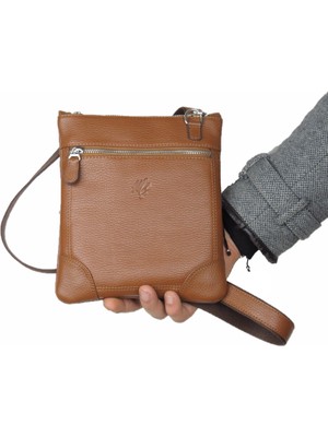 MÇ Deri Hakiki Deri Çapraz Askılı Floater Desenli Deri Çanta