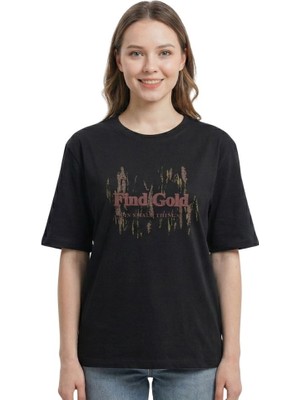 Gold Baskı Enfield&co Kadın T-Shirt Find Siyah