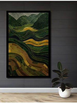 Petmudo AVM Yeşil Dalgalar Sulu Boya Görünümlü Ahşap Ev,antre,ofis,mutfak,yatak Odası Tablo Çerçeve Görünümlü