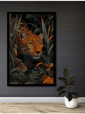 Petmudo AVM  Orman Kaplanı Yağlı Boya Görünümlü Ahşap Ev,antre,salon,ofis,mutfak Tablo Çerçeve Görünümlü