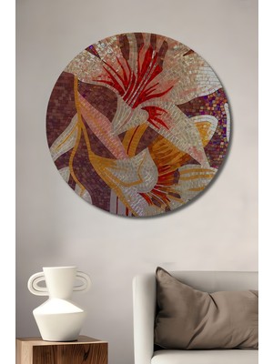 Petmudo AVM Görkemli Lilyum Mozaik Desenli Ahşap Dekoratif Tablo Yuvarlak Duvar Tablosu