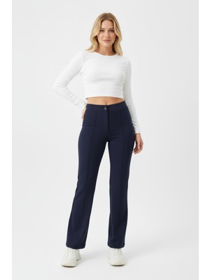 Beta Moda Hub Kadın Yüksek Bel Toparlayıcı Çıma Detaylı Scuba Krep Palazzo Ispanyol Paça Pantolon - Laciv