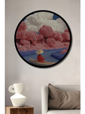 Petmudo AVM Pembe Bulutlar Altında Sakin Yolculuk Sulu Boya Görünüm Ahşap Tablo Yuvarlak Tablo Çerçeve Görünüm
