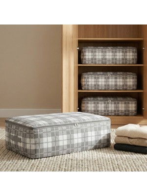 Nacarev 4 Adet Mega Boy Kare Desenli Ekose Gri Baza Altı Yastık Yorgan Kıyafet Düzenleyici Hurç Seti 75X40X20 cm