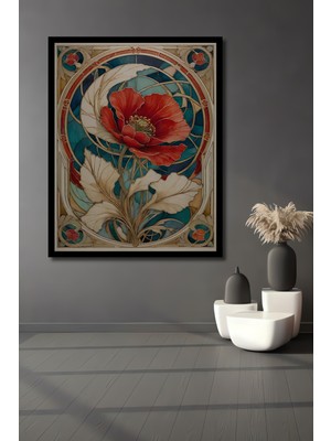 Petmudo AVM Art Nouveau Gelincik Sulu Boya Görünümlü Ahşap Ev,antre,salon,ofis,mutfak Tablo Çerçeve Görünümlü